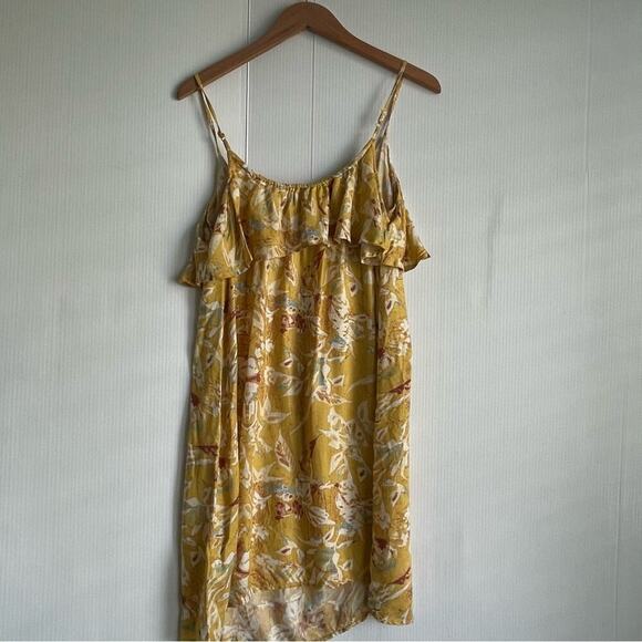 Roxy Still Waking up ruffle tip top spaghetti strap mini dress yellow floral sz8 - Picture 9 of 11